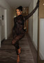 Nightclub Style Sexy See-Through Black Lace Round Neck Stight Fitting Jumpsuit