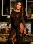 Nightclub Style Sexy See-Through Black Lace Round Neck Lace-Up Tight Fitting Jumpsuit