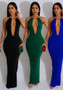 Women Solid Hollow Backless Sleeveless Maxi Dress