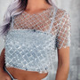 Women's Sexy Beaded Sequin Short-Sleeved Mesh Top T-Shirt