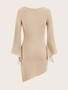 Sexy Solid Quare Neck Long Sleeve Dress