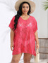 Plus Size Women Sexy Lace Hollow See-Through V-neck Slit Beach Dress