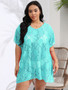 Plus Size Women Sexy Lace Hollow See-Through V-neck Slit Beach Dress