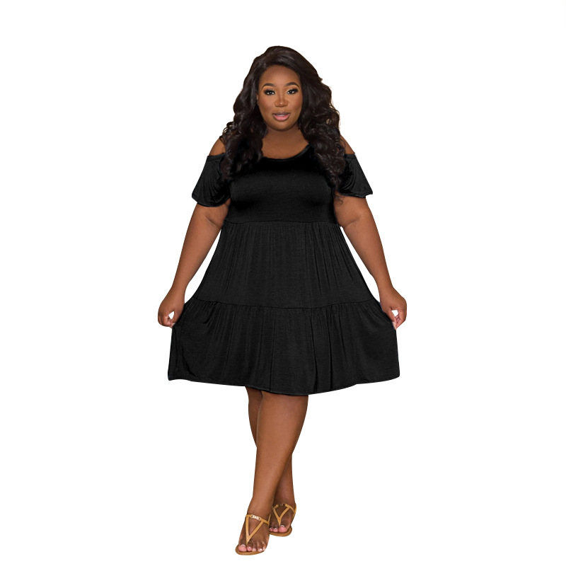 Sexy Solid Round Neck Short Sleeve Black Plus Size Womens Tops (Women's)