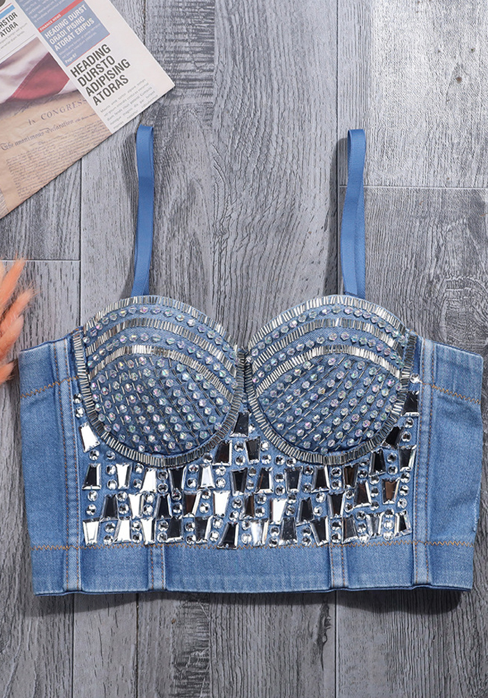 Beaded Fitted Camisoles Fashion Outdoor Wear Lingerie Stage Costumes Beaded  Denim Corsets - The Little Connection