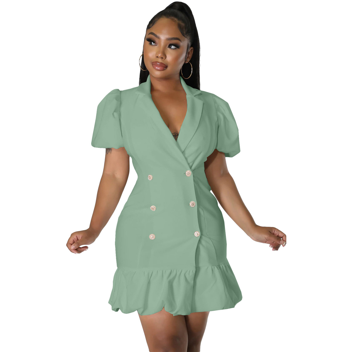 Summer Solid Turndown Collar Single Breasted Plus Size Women Clothes  Fashion Casual Short Sleeve Shirt Dress