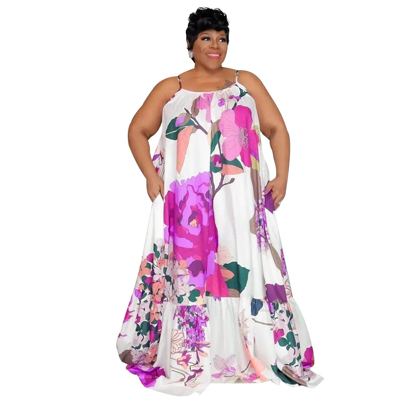 Sexy Plus Size Women's Fashion Print Strap Loose Long Dress - The Little  Connection