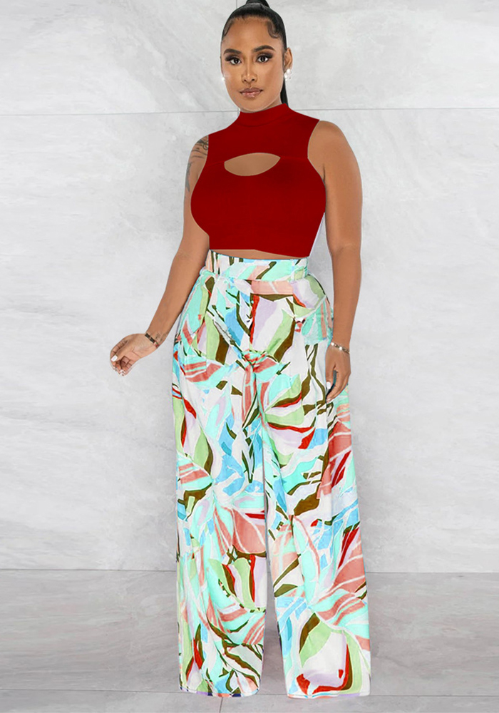 Women Clothes Fashion Casual Contrast Color Sleeveless Crop Tank Pants Two  Piece Set - The Little Connection