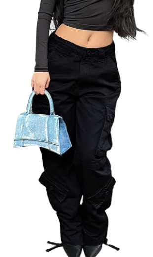 Women's Street Style Multi-Pocket Belt Casual Cargo Denim Pants For Women