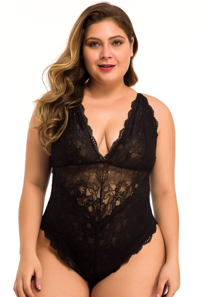 Plus Size PU Leather Cut Out Teddy Lingerie - The Little Connection