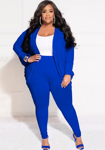 Plus Size Women'S Fashion Chic Professional Casual Long Sleeve Pants Blazer  Two Piece Suits