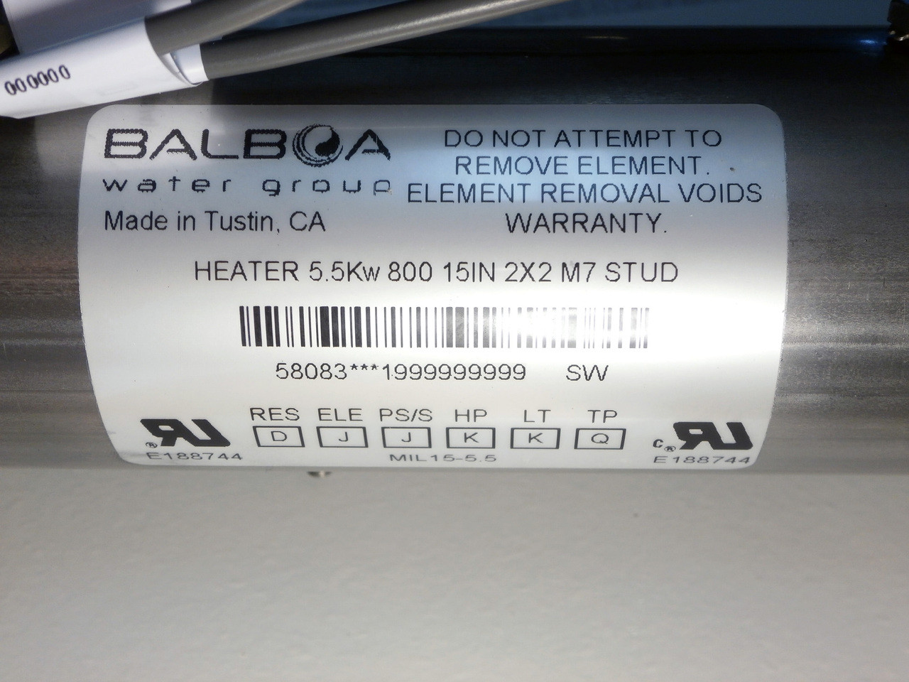 Master Spa - X300713 - 5.5 kW M7 Heater Assembly for 501 & 510 Plastic Spa Packs - Label View