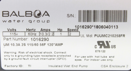 NLA - Master Spa - X320542 - Spa Pump - 10.3/2.2 Amp 60 HZ 2 Speed 56 Frame Pump