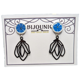 Hand painted Blue Anemone Earrings