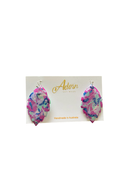 Resin Leaf in Pink and Blue Earrings