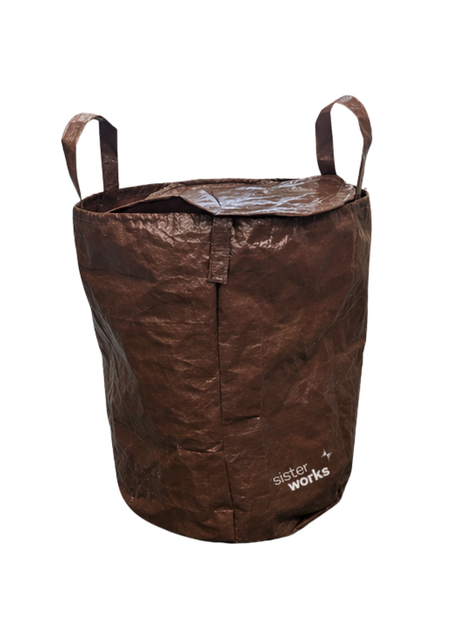 Heavy-duty carry bag with drawstring and Velcro closure made from upcycled tarpaulin