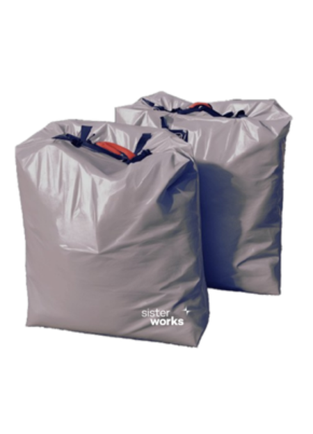 Heavy-duty materials sack with cinch closure made from upcycled industrial material