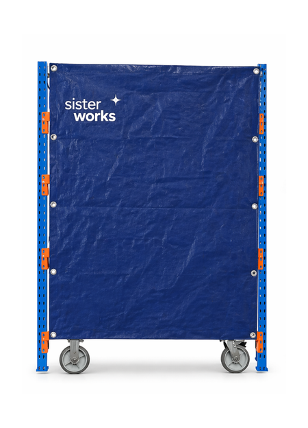 flat trolley cover panel with eyelets for attaching to shelving trolley