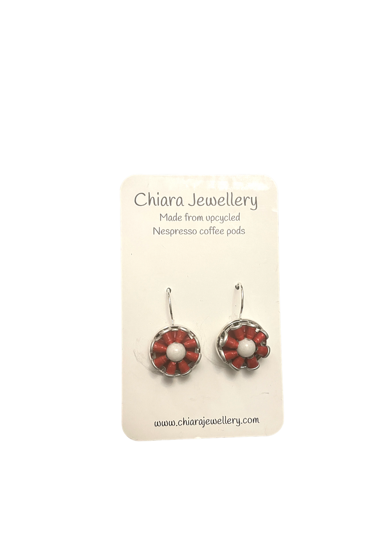 These earrings are made out Nespresso coffee pods. Up cycled, recycled, eco friendly earrings.