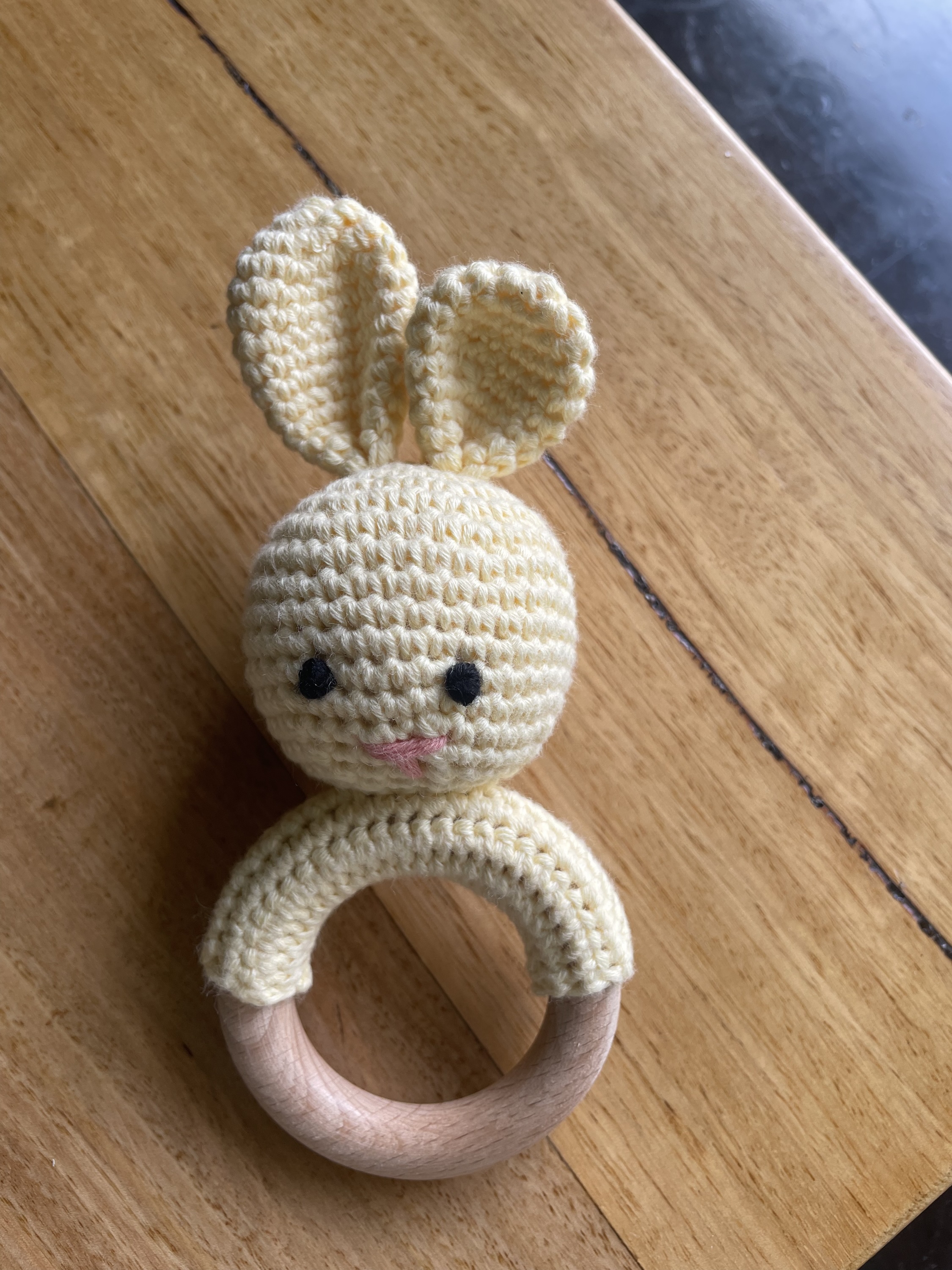 These rattly toys are crafted with care from soft cotton yarn, making them ideal for cuddling. The eyes of the rabbits are stitched with thread, so there is no risk of choking on small parts. Babies will love playing with these adorable and safe toys.