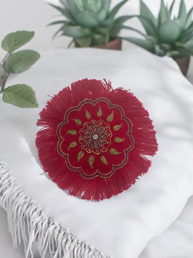 Handmade Round Red Embroidery Ornament