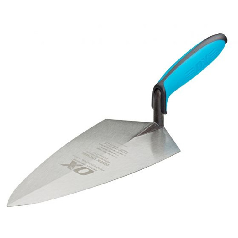 trowel, 10inch, 10", 12 inch, 12" pro tool

The handle is made with DuraGrip and features finger protection for comfort. designed to be well balanced and have the perfect flexibility, includes a hard end on the handle for tapping in bricks.