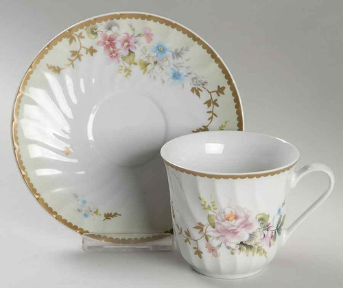 Lynn's China Charmed Rose Vintage Flat Cup & Saucer - 6-Sets