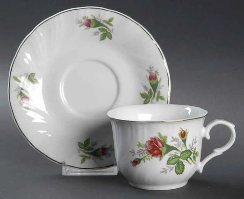 Lynn's China Victorian Rose Vintage Flat Cup & Saucer - 5-Sets