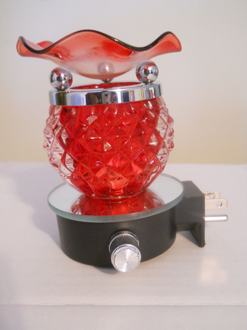 Wax Warmers Scented Fragrance Oil Burner in Red Plug-in Glass Ball Design w/ Dimmer Knob