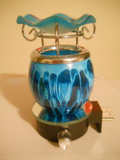 Wax Warmers Scented Fragrance Oil Burner in Blue Plug-in Waterfall Design w/ Dimmer Knob