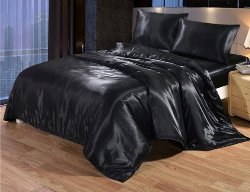 7-Piece King/Queen Black & Rust Satin Duvet Comforter Cover Bedding Set with Horses