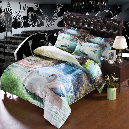 Full Comforter Cover 3D Duvet Bedding Sets Swimming Swan