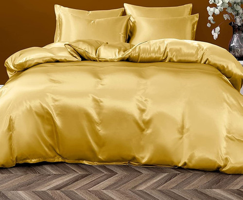 7-Piece King/Queen Royal Gold & Black Satin Duvet Comforter Cover Bedding Set