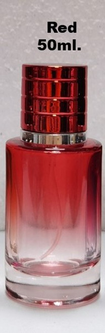 Red Perfume Cologne Sprayers, Round Refillable Bottles, 1.7-oz. (50ml) with Fine Mist Silver Screw-On Sprayers, Made of Heavy Base Glass