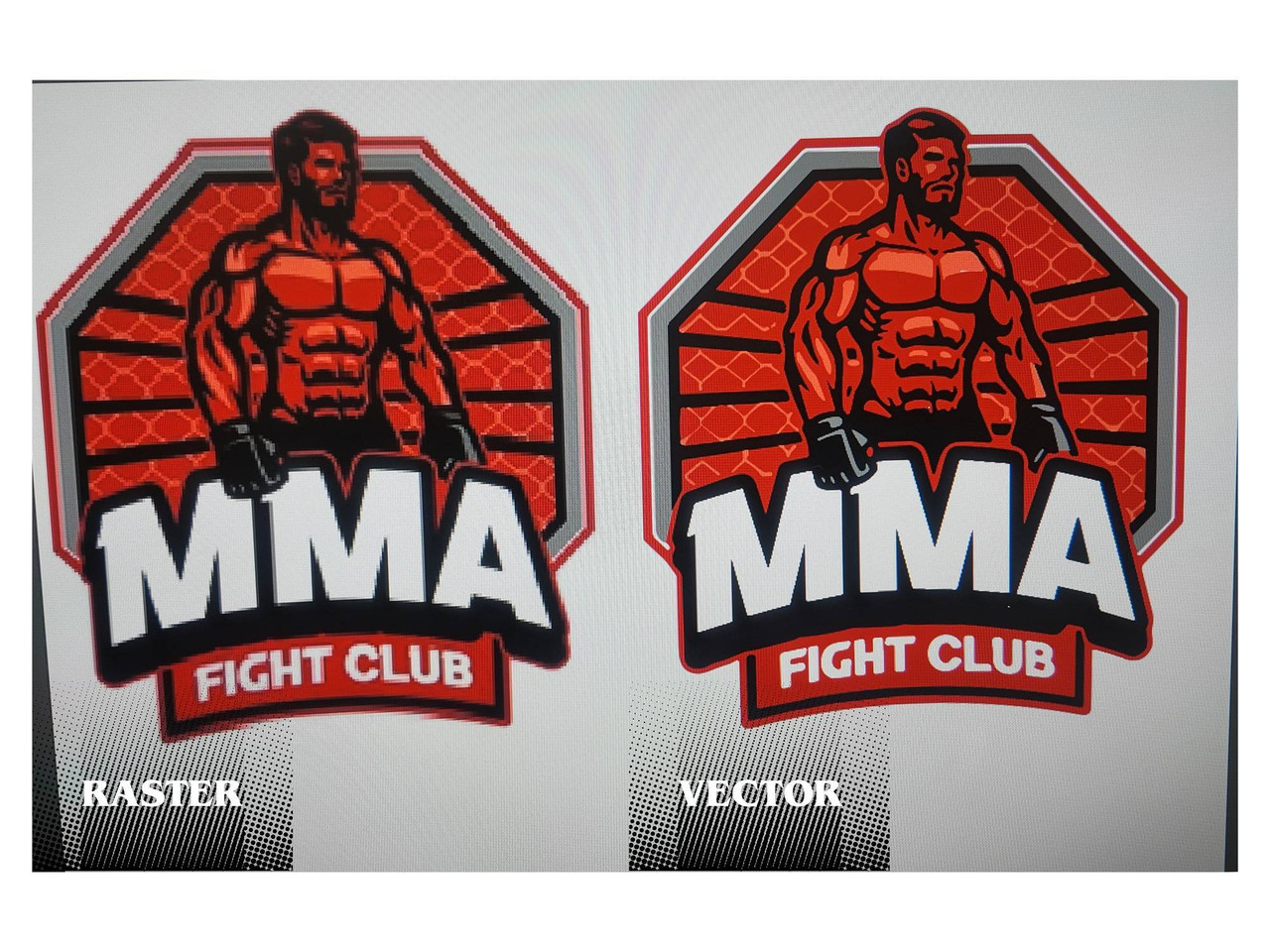 The same logo shown twice on screen: a raster version with soft, pixelated edges beside a clean vector version with crisp lines