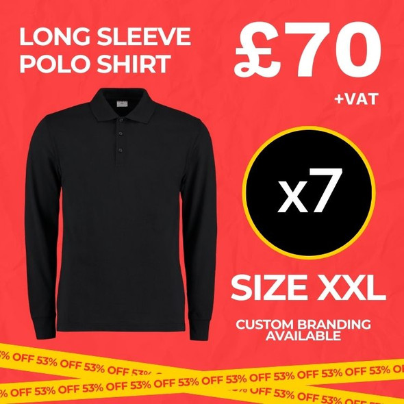 Clearance x7 Black Kustom Kit L/S Piqué Polo Shirts (Size XXL)