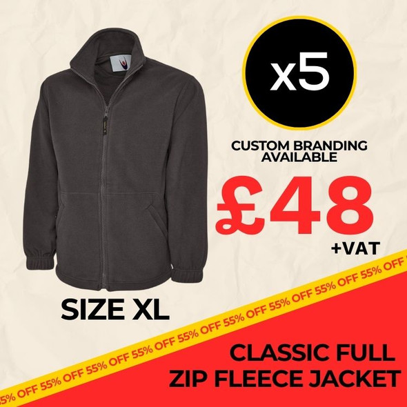 Clearance x5 Charcoal Classic Full Zip Fleece (Size XL)
