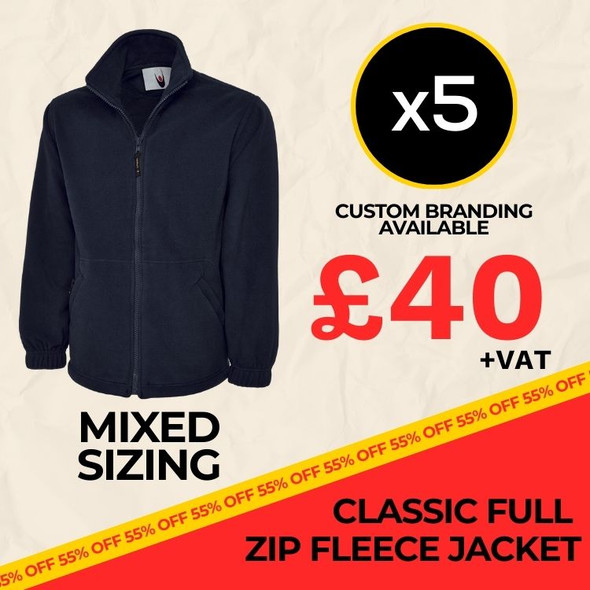 Clearance x5 Navy Classic Full Zip Fleece (Size XL - 3XL)