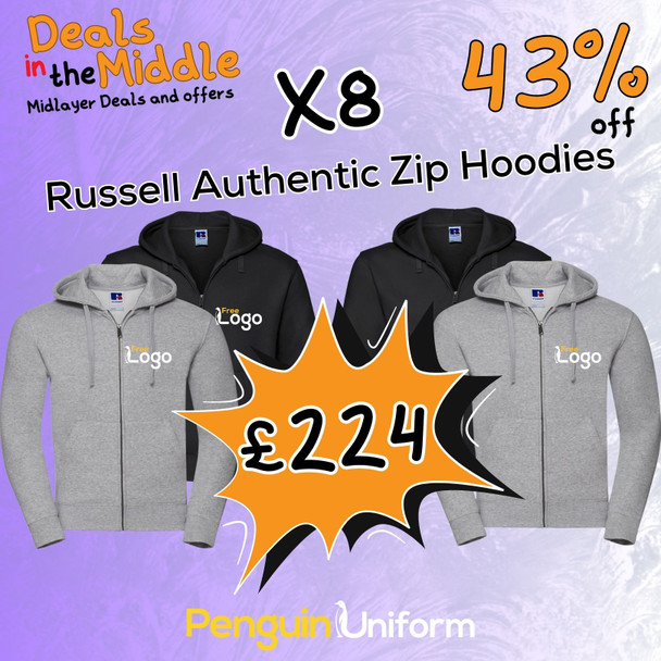 Midlayer Deals - 8x Russell Authentic Zip Hoodies