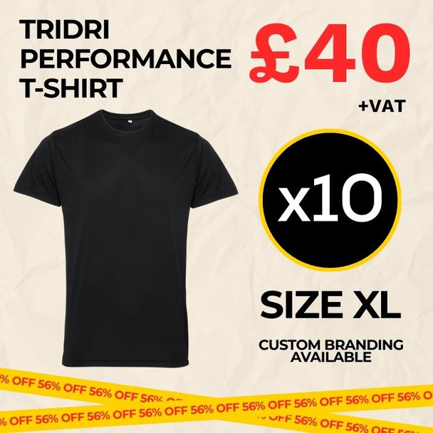 Clearance x10 Black TriDri® Performance T-Shirts (Size XL)