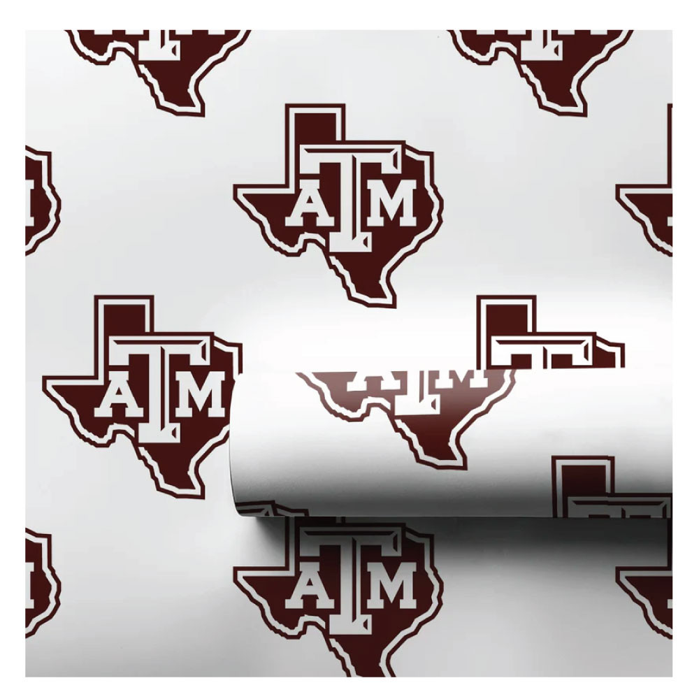 Texas Repeating Vector Aspen & Arlo 6 Foot White Lonestar Logo Wrapping Paper - Maroon U