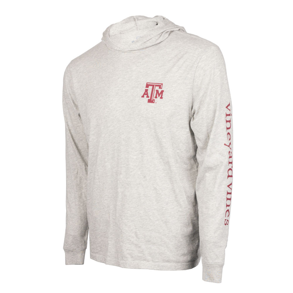 Vineyard Vines Gray Heather Hooded Long Sleeve Tee - Maroon U