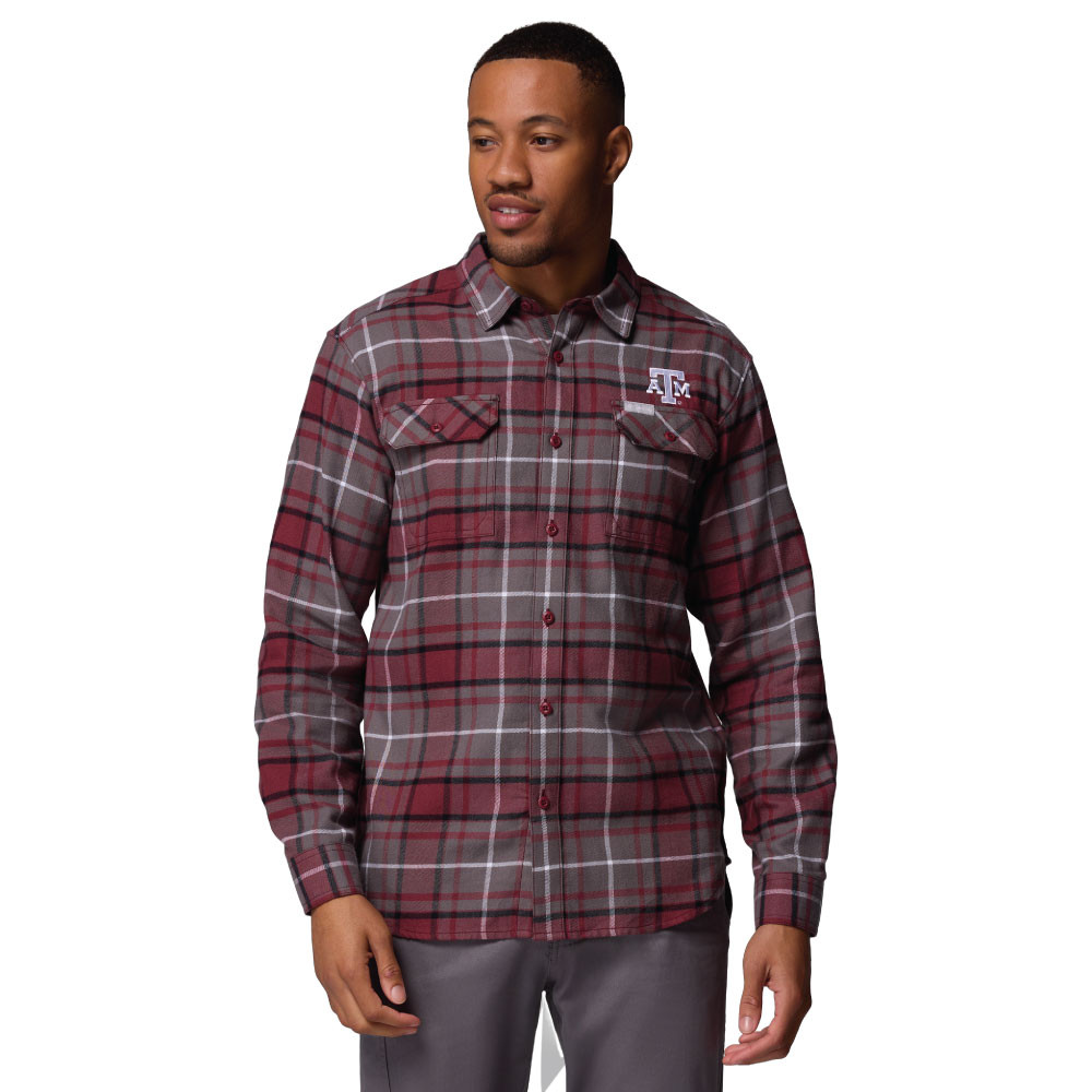 Columbia Men's Maroon Plaid Flare Gun Long Sleeve Flannel Shirt