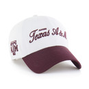 ‘47 Brand Texas A&M Aggies white and maroon baseball cap with script Texas A&M logo