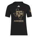 Adidas Texas A&M Aggies black polo shirt with ATM Texas outline and Aggies text