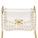 Clearly Handbags Pearl Stud Clear Bag with Gold-Plated Hardware and Chain