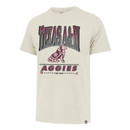 ’47 Brand Texas A&M Aggies cream t shirt with large Texas A&M text and Aggies graphic on front.