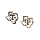 Nickel & Suede Texas A&M Aggies Texas shaped stud earrings with logo