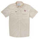 Poncho Outdoors Texas A&M Aggies tan short sleeve striped button down shirt with embroidered logo
