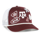 ’47 Brand Texas A&M Aggies maroon and white trucker cap with patch graphics and pearl trim on brim, mesh back.